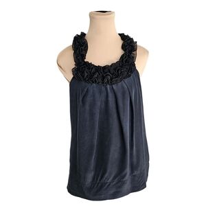 Ted Baker Black Ruffled Sleeveless Silk Tank Top Sz 6